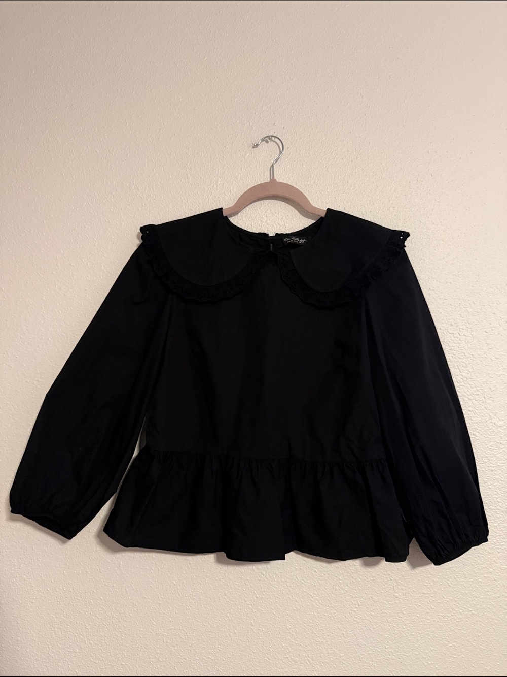 Miss Selfridge Black Cotton Long Sleeve with Peter Pan Collar